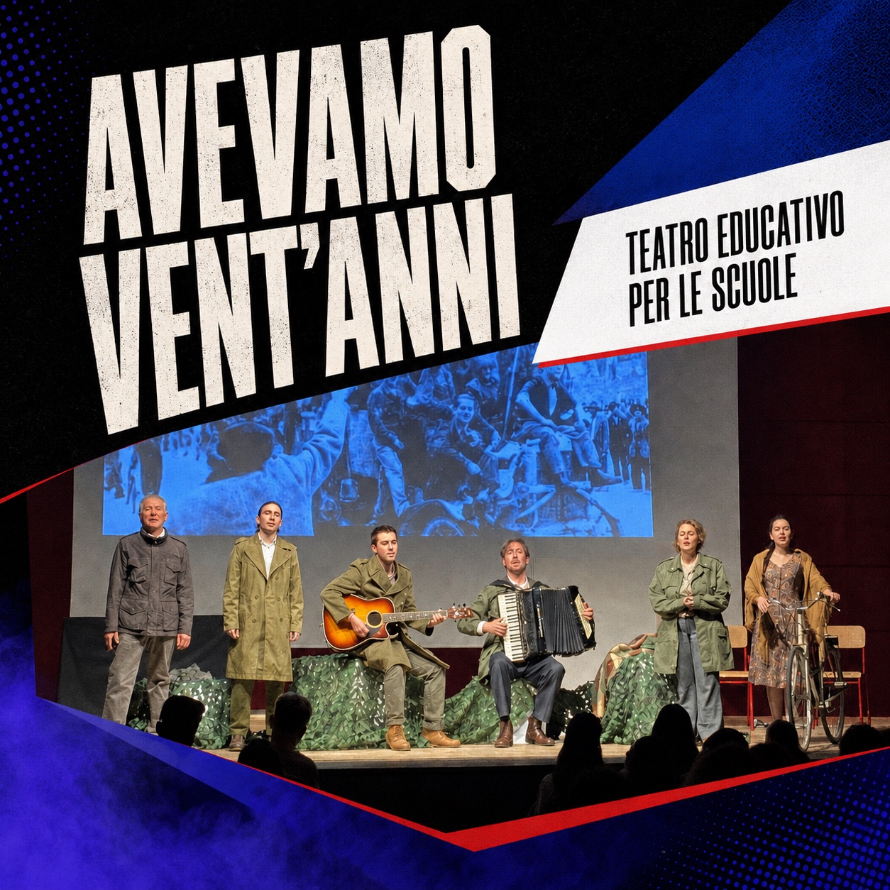 Grafica di Avevamo vent’anni per il teatro educativo nelle scuole